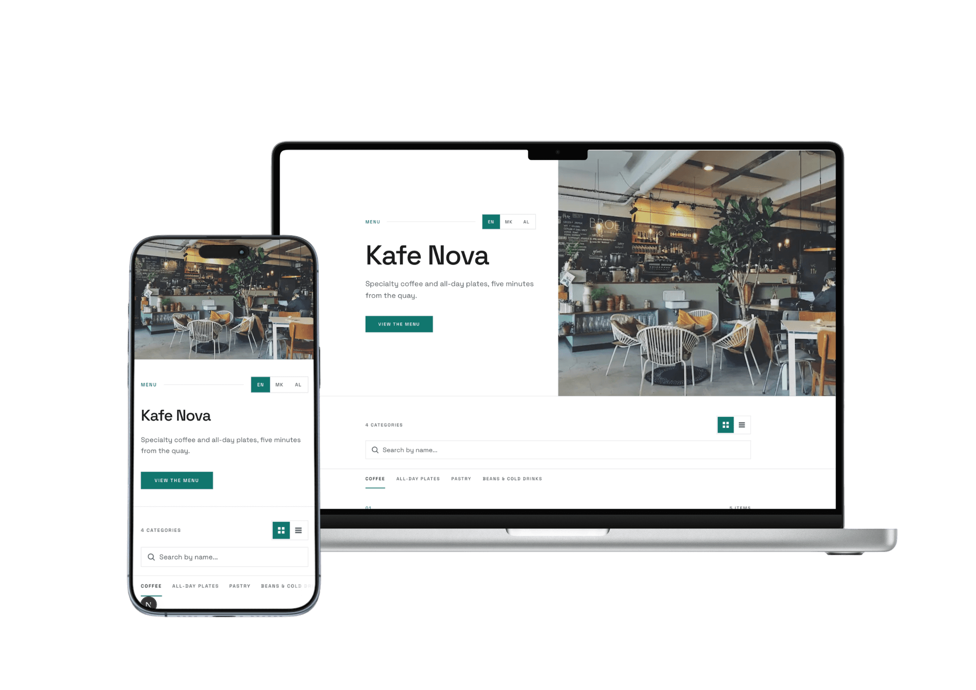 The Modern collection, set on a sample menu