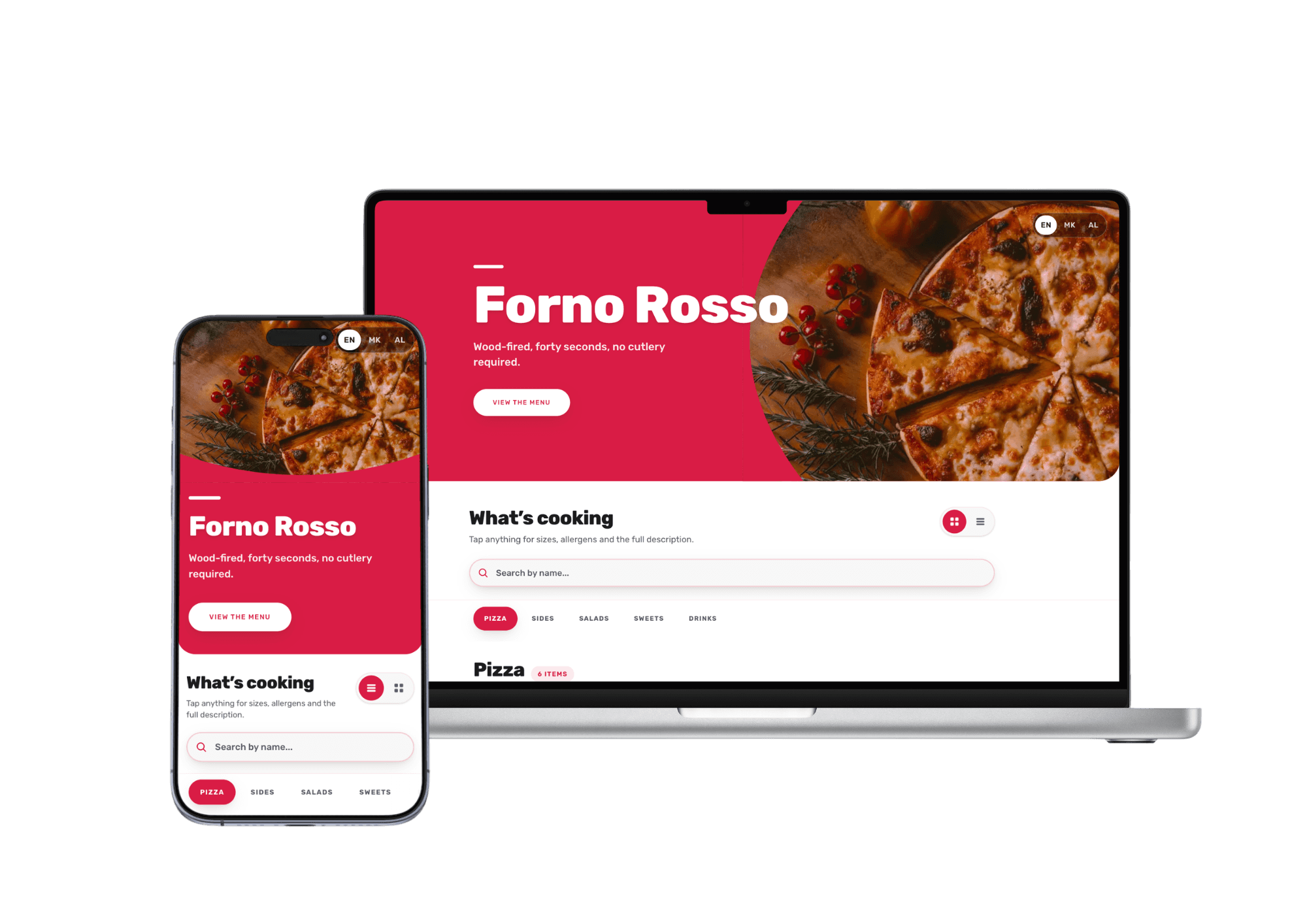 The Vibrant collection, set on a sample menu